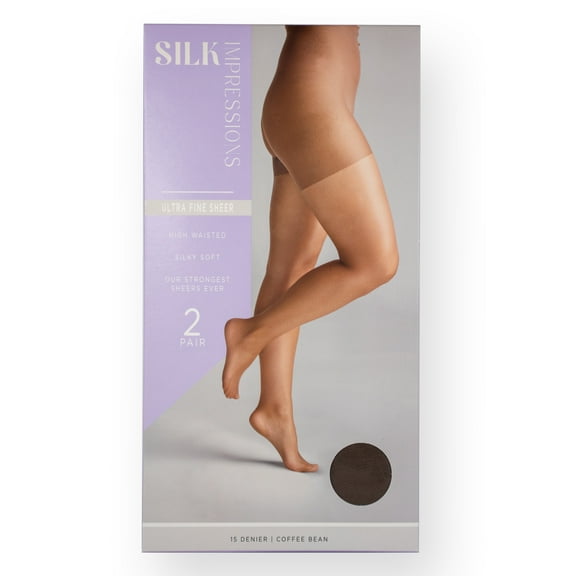 Silk Impressions Fine Sheer Pantyhose for Women, 15 Denier Ultra Sheer, Sizes S-3XL, 2-Pack