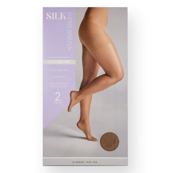 Silk Impressions Fine Sheer Pantyhose for Women, 15 Denier Ultra Sheer, Sizes S-3XL, 2-Pack