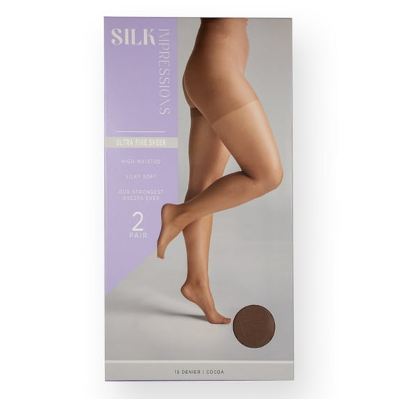 Silk Impressions Fine Sheer Pantyhose for Women, 15 Denier Ultra Sheer, Sizes S-3XL, 2-Pack