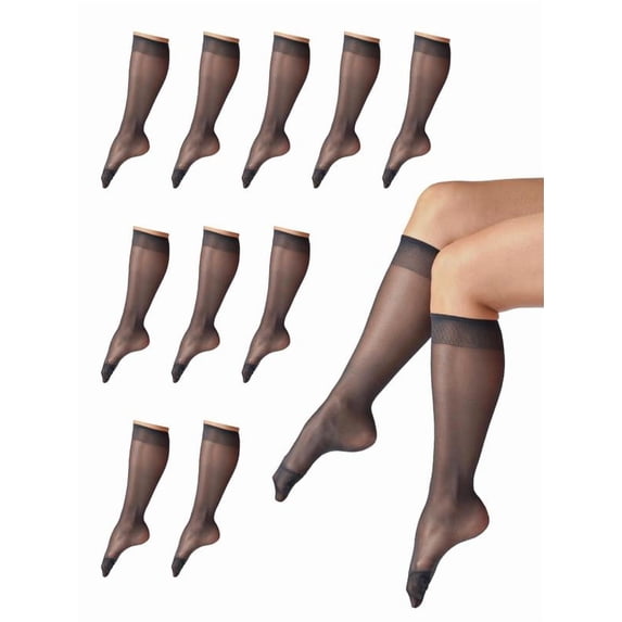 Silk Impressions Women's Sheer Knee High Stockings, 20 Denier Sheer, 10-Pack, One Size
