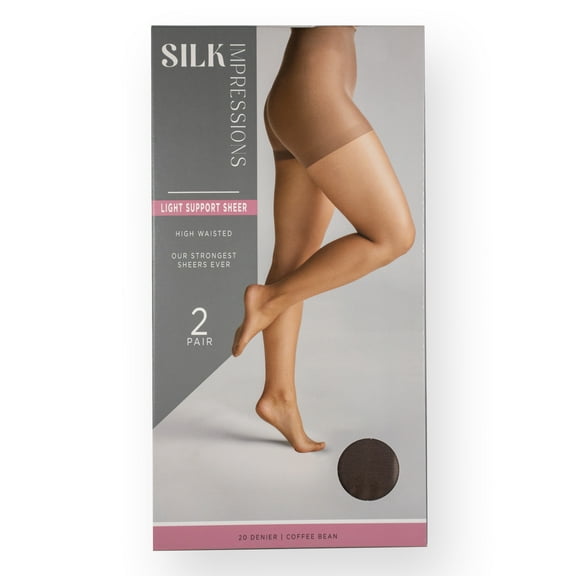 Silk Impressions 20 Denier Sheer Tights and Control Top Pantyhose for Women, Sizes S-3XL, 2-Pack