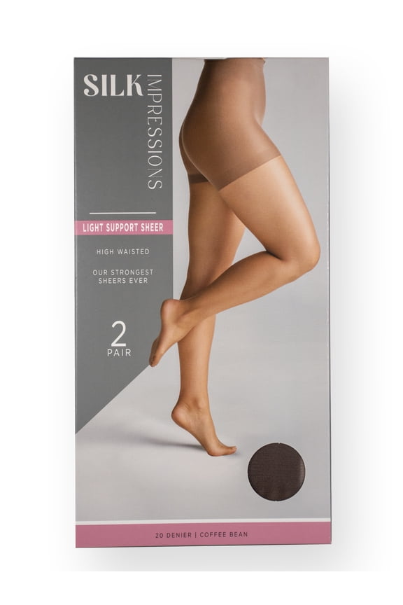 20 Denier Sheer Tights and Control Top Pantyhose for Women, Sizes S-3XL, 2-Pack