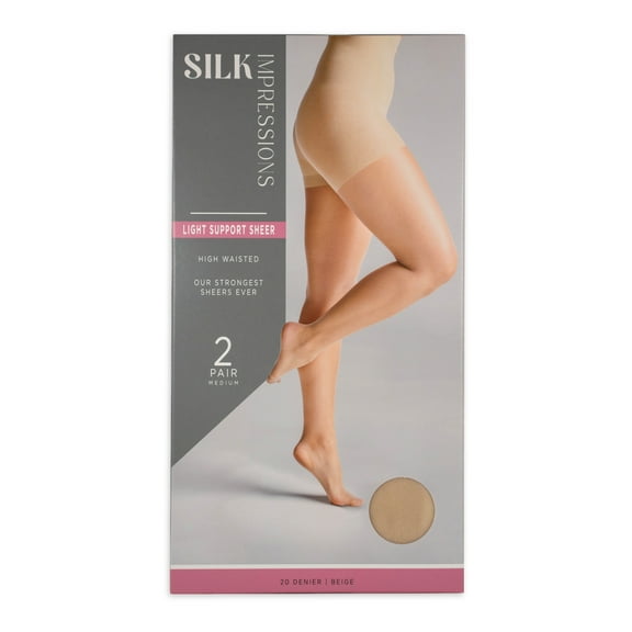 Silk Impressions 20 Denier Sheer Tights and Control Top Pantyhose for Women, Sizes S-3XL, 2-Pack