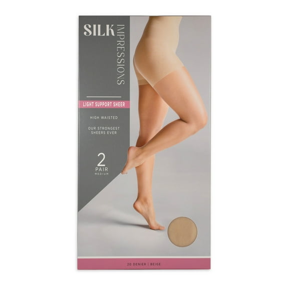 Silk Impressions 20 Denier Sheer Tights and Control Top Pantyhose for Women, Sizes S-3XL, 2-Pack
