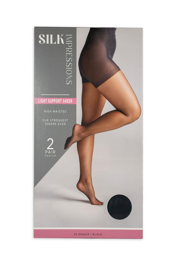 20 Denier Sheer Tights and Control Top Pantyhose for Women, Sizes S-3XL, 2-Pack
