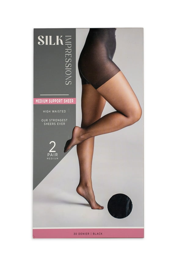 30 Denier Sheer Support Pantyhose for Women, Sizes S-3XL, 2-Pack
