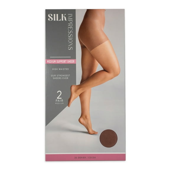 Silk Impressions 30 Denier Sheer Support Pantyhose for Women, Sizes S-3XL, 2-Pack