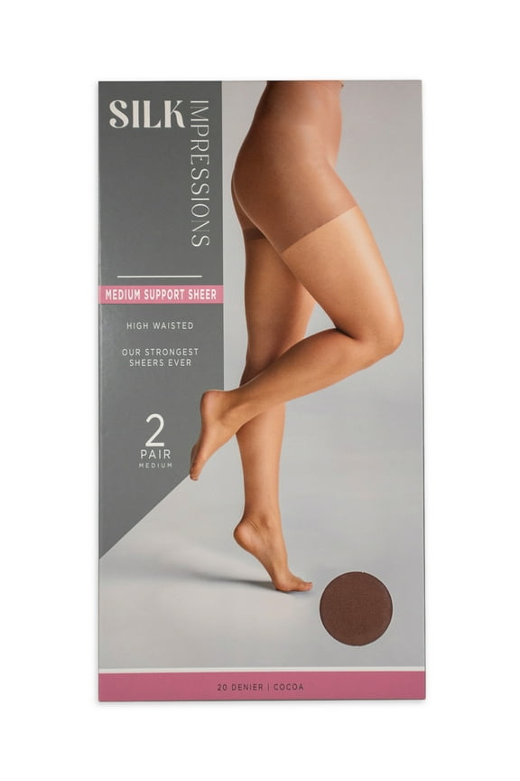 30 Denier Sheer Support Pantyhose for Women, Sizes S-3XL, 2-Pack