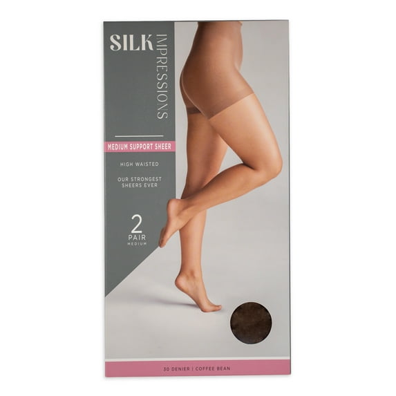 Silk Impressions 30 Denier Sheer Support Pantyhose for Women, Sizes S-3XL, 2-Pack