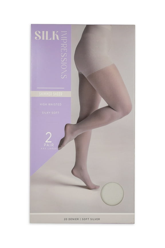 Shimmer Sheer Pantyhose for Women, 20 Denier Sheer, Sizes S-3XL, 2-Pack