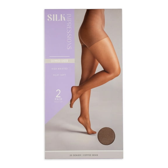 Silk Impressions Shimmer Sheer Pantyhose for Women, 20 Denier Sheer, Sizes S-3XL, 2-Pack