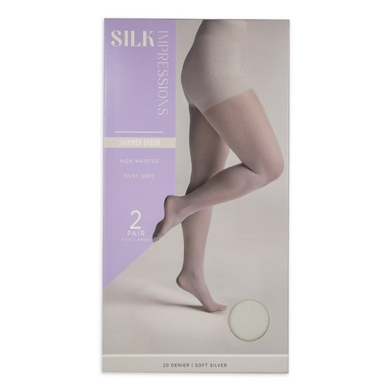 Silk Impressions Shimmer Sheer Pantyhose for Women, 20 Denier Sheer, Sizes S-3XL, 2-Pack