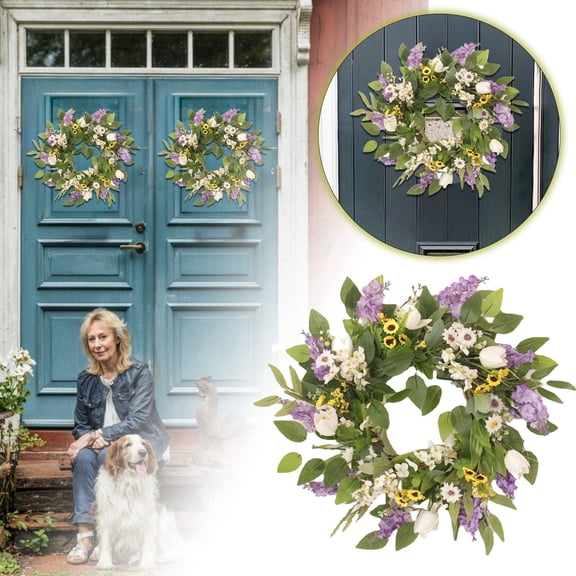 Silk Jasmine Front Door Wreath Weather Resistant Lightweight Easy Hang Spring Summer Outdoor Decor