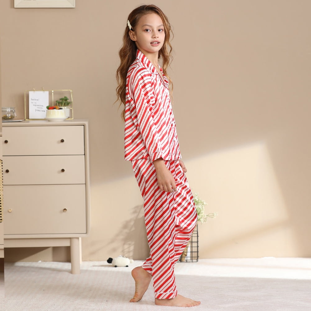 Silk Kid pj Set Girls Satin Pajamas Set Long Sleeve Sleepwear Buttonup