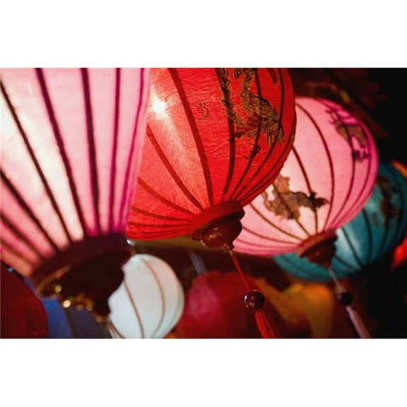 Silk Lanterns Illuminated At Night In Hoi An Poster Print, 38 x 24 - Large