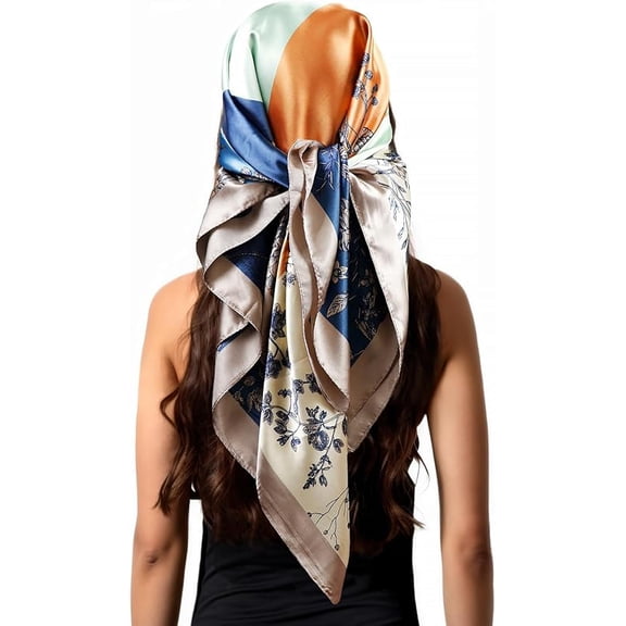 Silk Like Head Scarf for Women Satin Printed Bandana for Hair Wrapping Fashion Accessory 35 Inch Square Hair Scarf