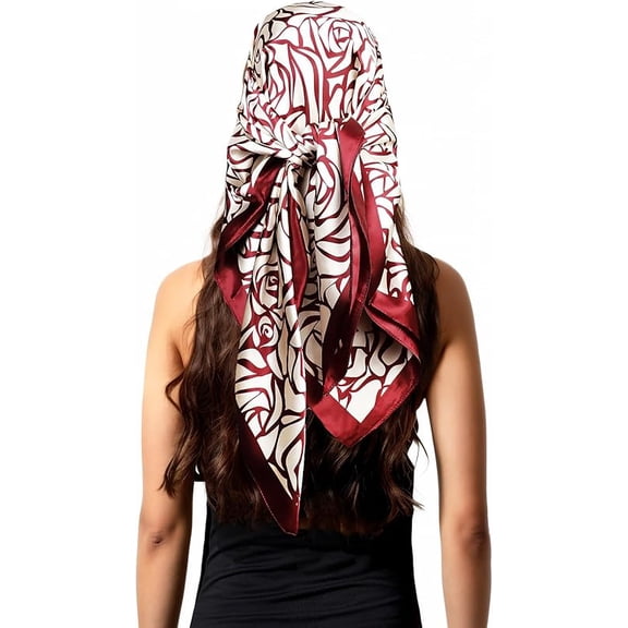 Silk Like Head Scarf for Women Satin Printed Bandana for Hair Wrapping Fashion Accessory 35 Inch Square Hair Scarf