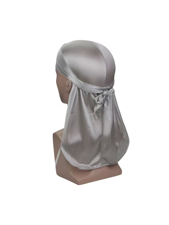 Silk-Like Long Tail Durag for Men Satin Hair Wrap Hat in Solid Colors