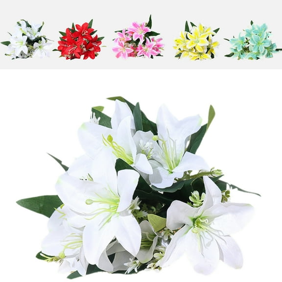Silk Lilies Bouquet Artificial Flowers, Faux Lily Flower Arrangement for Home Decor Christmas, Family Gathering Hostess Gift, Indoor Decorative Flowers for Mantel Display and Tabletop Akmoler
