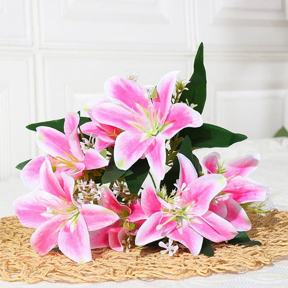 Silk Lilies Bouquet Artificial Flowers, Faux Lily Flower Arrangement for Home Decor Christmas, Family Gathering Hostess Gift, Indoor Decorative Flowers for Mantel Display and Tabletop Akmoler