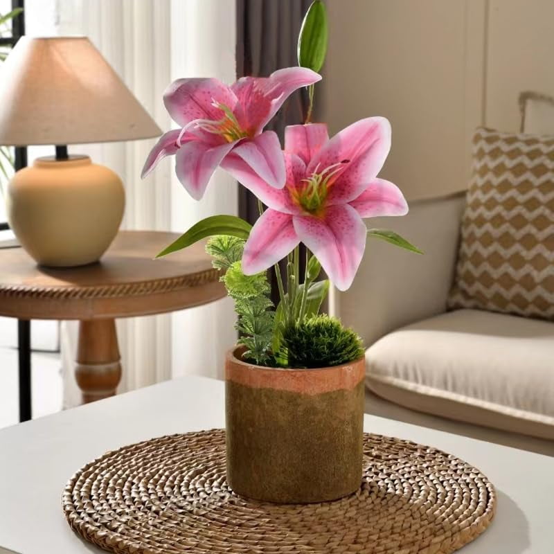 Silk Lily Arrangement Pink Artificial Flower Plants for Table
