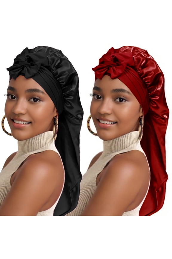 Silk Long Satin Bonnet For Braids & Curly Hair - Satin For Sleeping, Extra Large Sleep Cap For Women, Adjustable Tie Wrap Head Cover