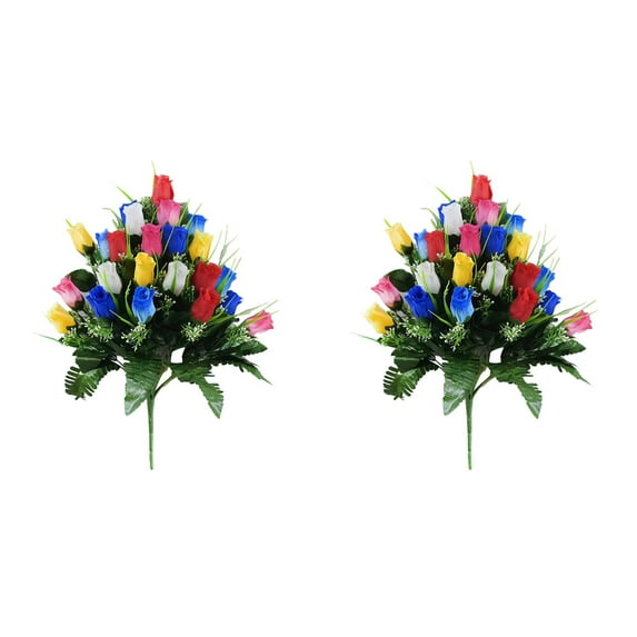 Silk Memorial Flowers for Cemetery - Artificial Rose Bouquet Grave Decorations, Sympathy Flowers for Headstones, All-Weather Gravesite Flowers Arrangement (2 Sets)