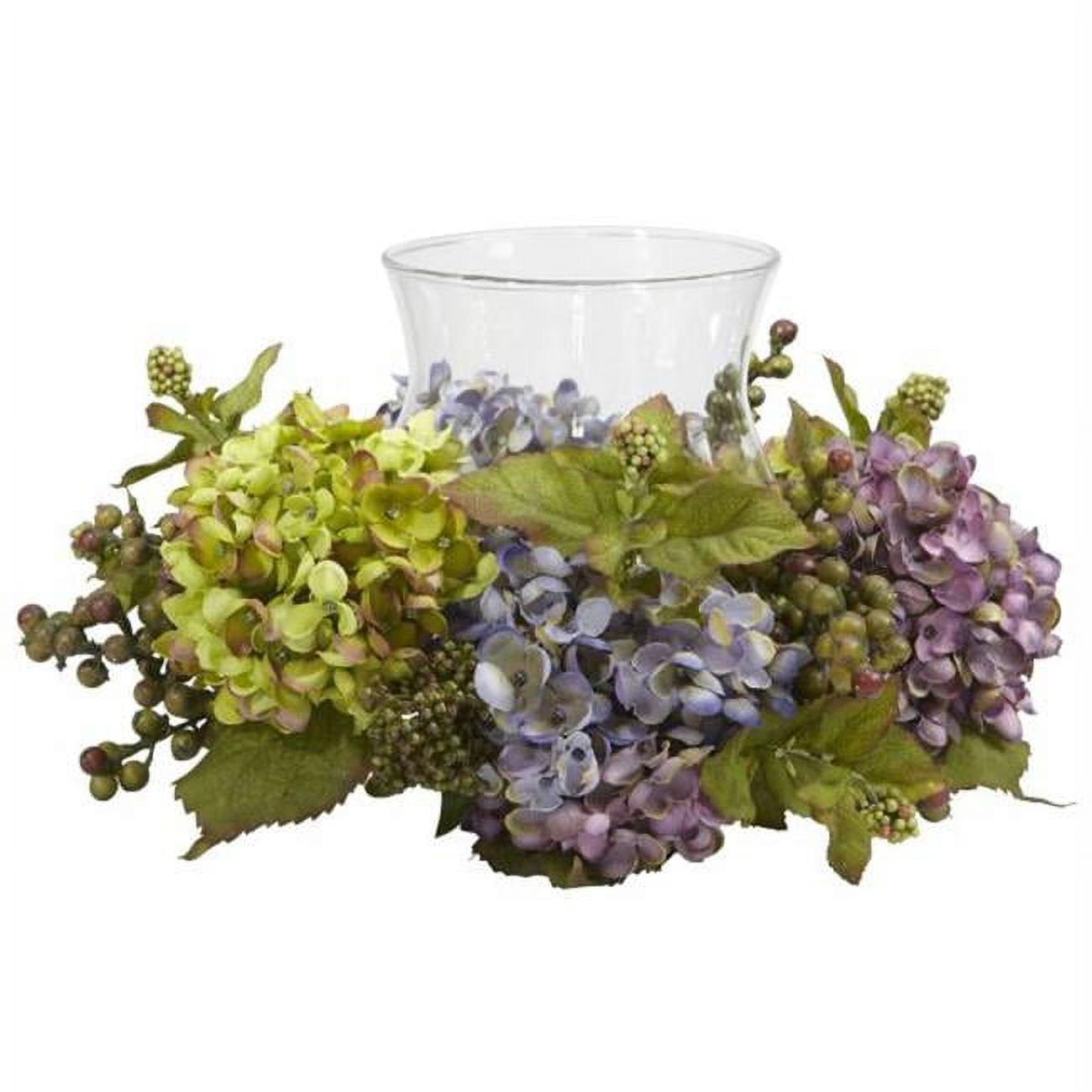 Clear Glass Planter with Mixed Hydrangea Floral Arrangement