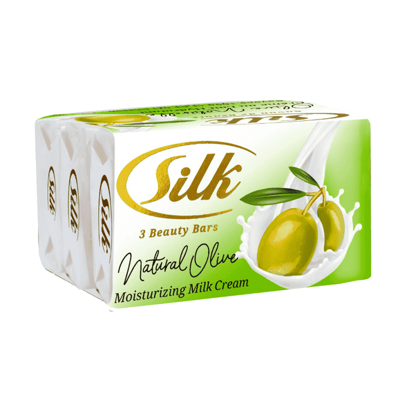 Silk Moisturizing Bar Soap with Glycerin, Vegetable Based Cleanser for Body and Face, Natural Olive Scented Bath Bar, 3 Count