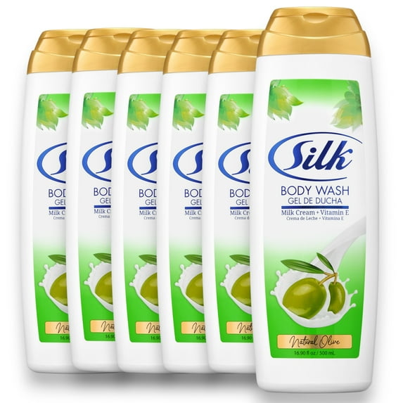 Silk Natural Olive Organic Body Wash Women and Men, Moisturizing Shower Gel for All Skin Types 16.9 fl oz, 6 pack