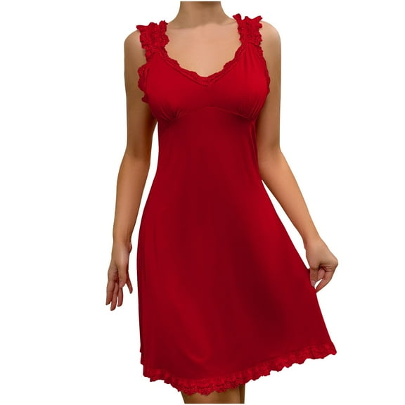 Silk Nightgown for Women Night Gowns for Women Cute Mini Dress Lace Trim Sleep Dress Chemise Nightgowns Backless Nighty Sleeveless Nightgown Satin Pajama Set for Women Wine M