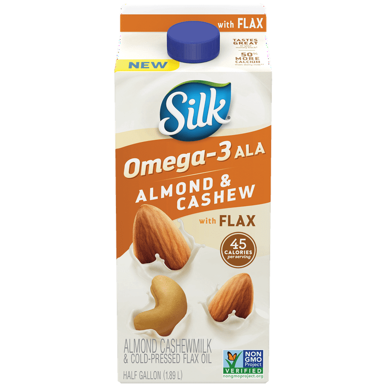 Silk Omega 3 ALA Almond Cashew Milk Blend with Flax Half Gallon