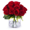 thumbnail image 1 of Silk Open Rose Flower Arrangement in Clear Glass Vase with Faux Water (Red), 1 of 1