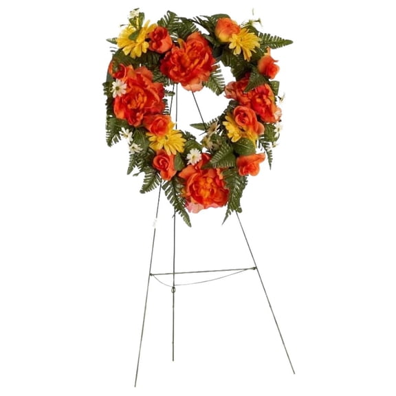 Factory Direct Craft Premade Silk Floral Heart Cemetery Easel Arrangement, 34 Inch Memorial Flower Display