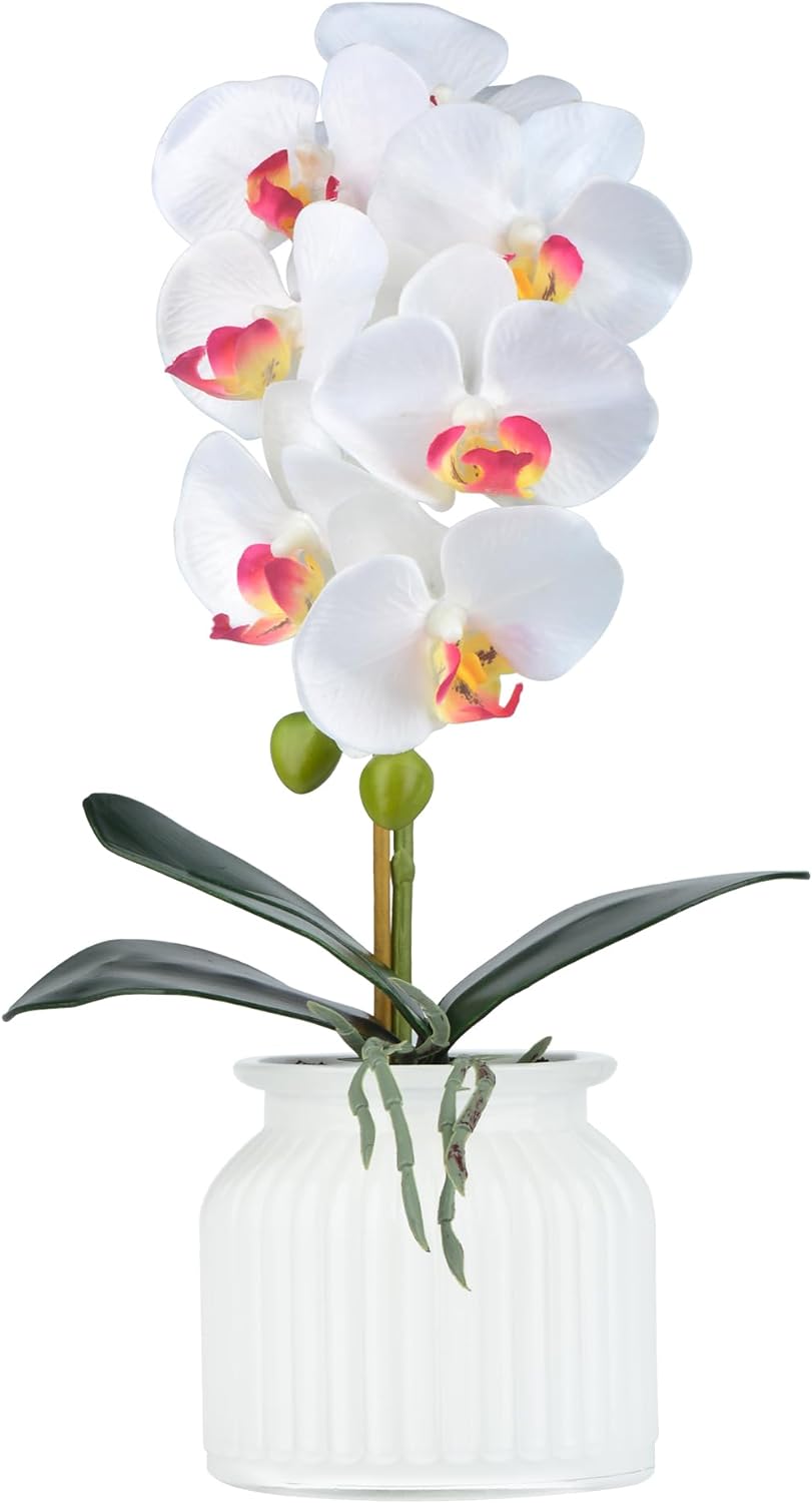Silk Orchids Flowers with Pot 14.6 Artificial Orchids Plants for Home Decor Faux Orchid