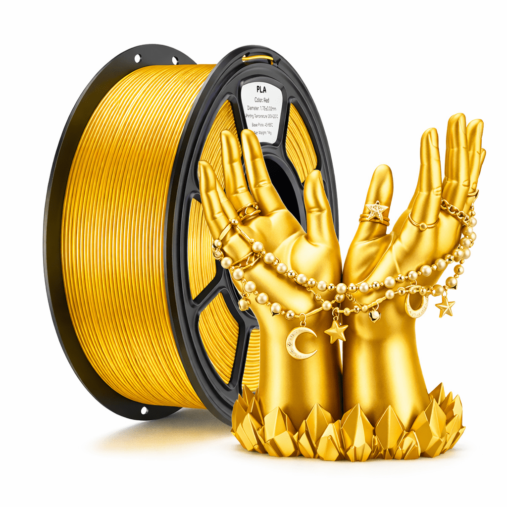 Silk PLA 3D Printer Filament, 3D Printer Filament Bundle 1.1KG 1.75mm, High-speed Printing, Neatly Arranged Lines, for Most FDM 3D Printer Bright Gold