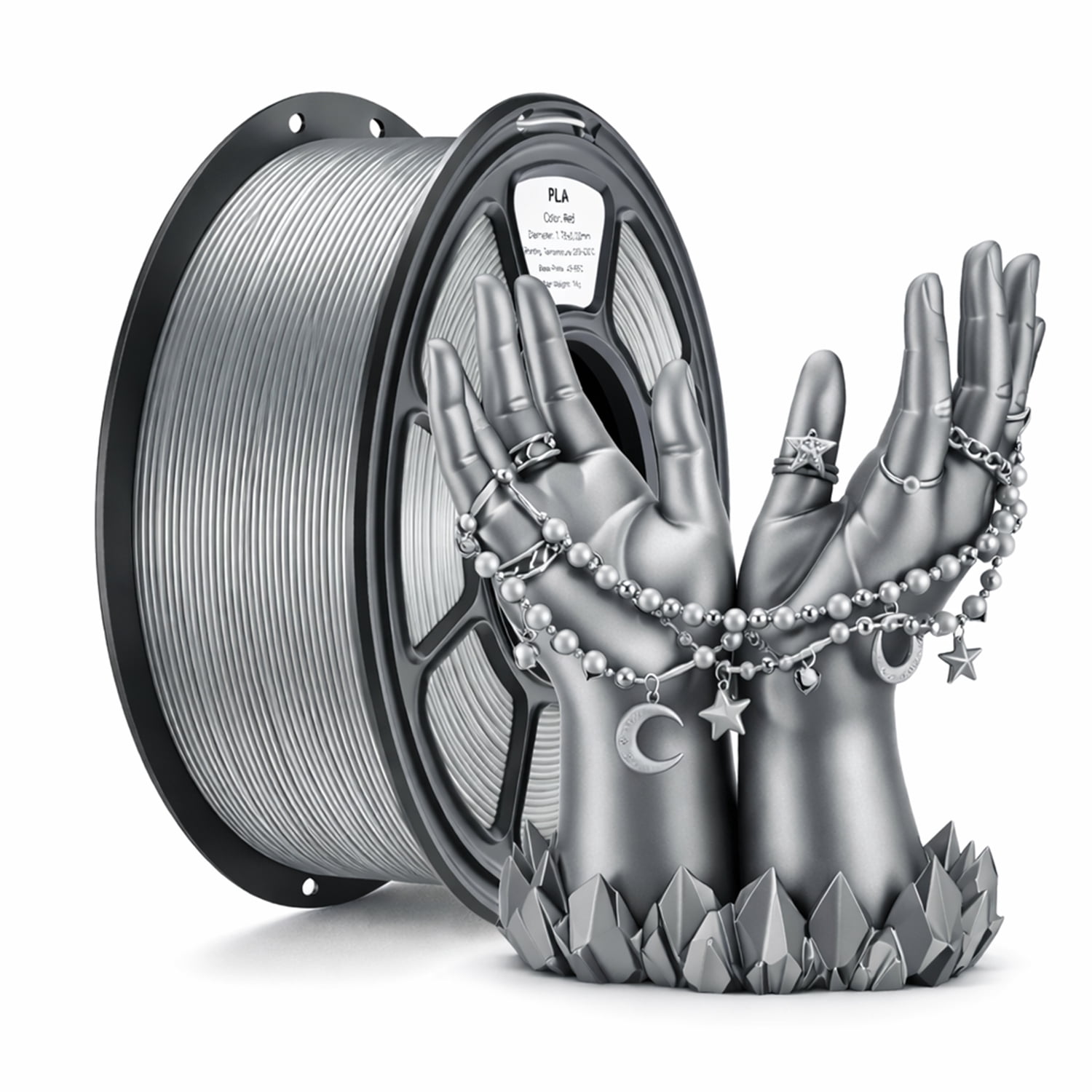 Silk PLA 3D Printer Filament, 3D Printer Filament Bundle 1.1KG 1.75mm, High-speed Printing, Neatly Arranged Lines, for Most FDM 3D Printer Bright Silver