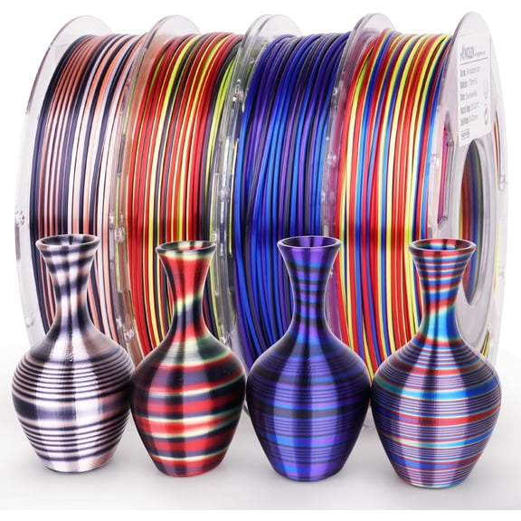 Silk PLA 3D Printer Filament Bundle Shiny Multicolor Rainbow 1.75mm Pack Fast Color Change Printing for Most FDM Printer 200g X 4 Spools