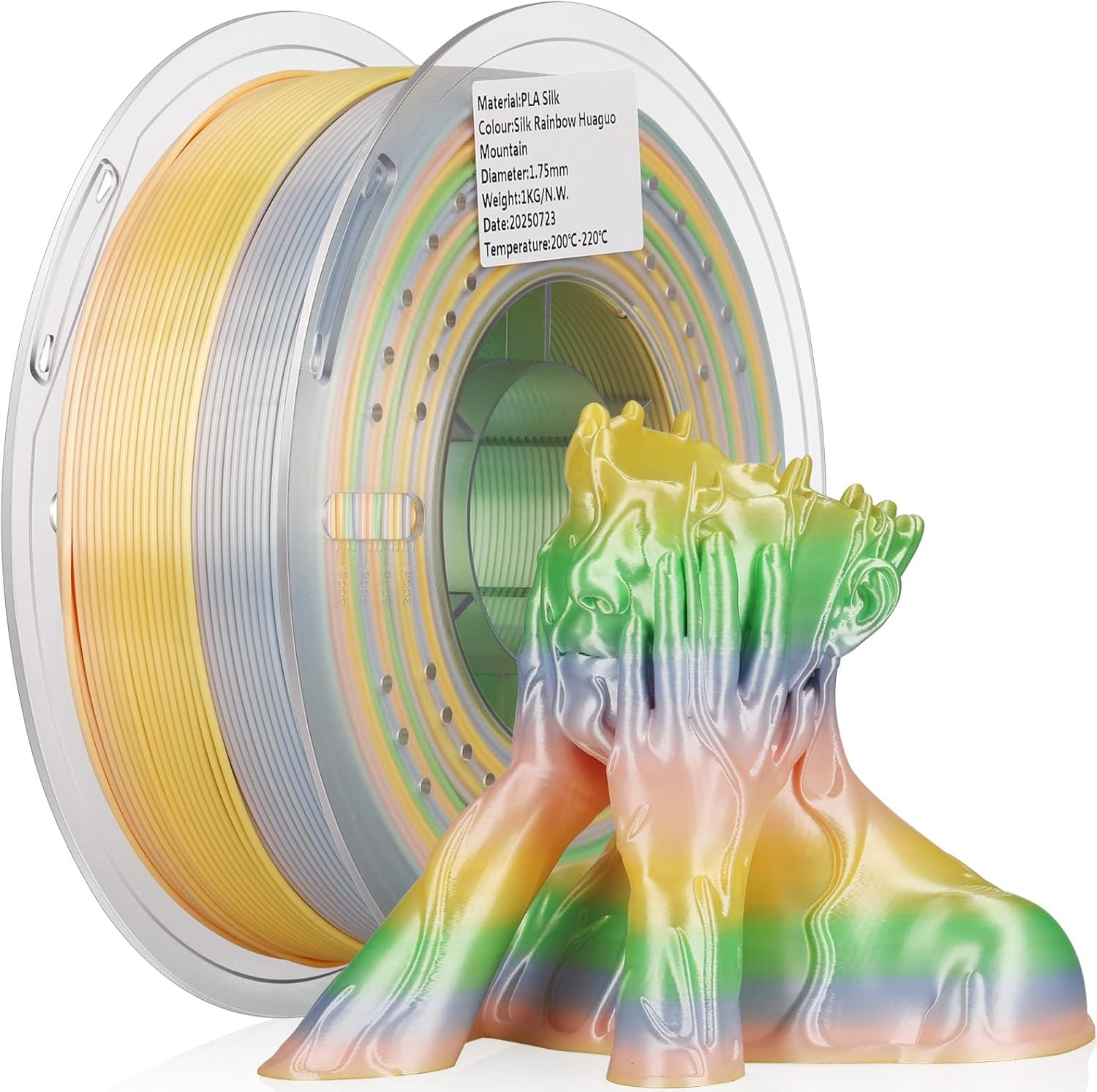 Silk PLA 3D Printer Filament Multicolor Rainbow PLA Filament 1.75mm Gradient Color Changing Filament 1kg (2.2lbs) Dimensional Accuracy +/- 0.02 mm Silk Rainbow Filament