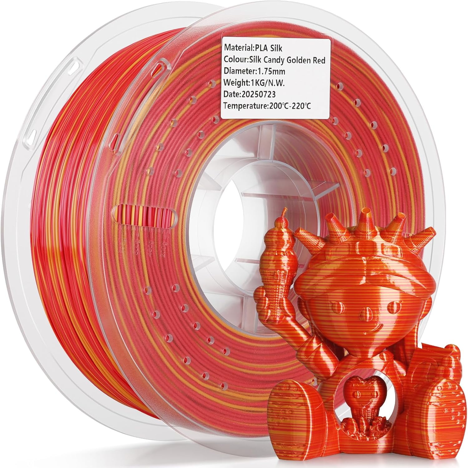 Silk PLA Filament 1.75mm 3D Printer Multicolor Filament Gradient Color Changing Filament 1kg (2.2lbs) Dimensional Accuracy +/- 0.07 mm Silk Candy