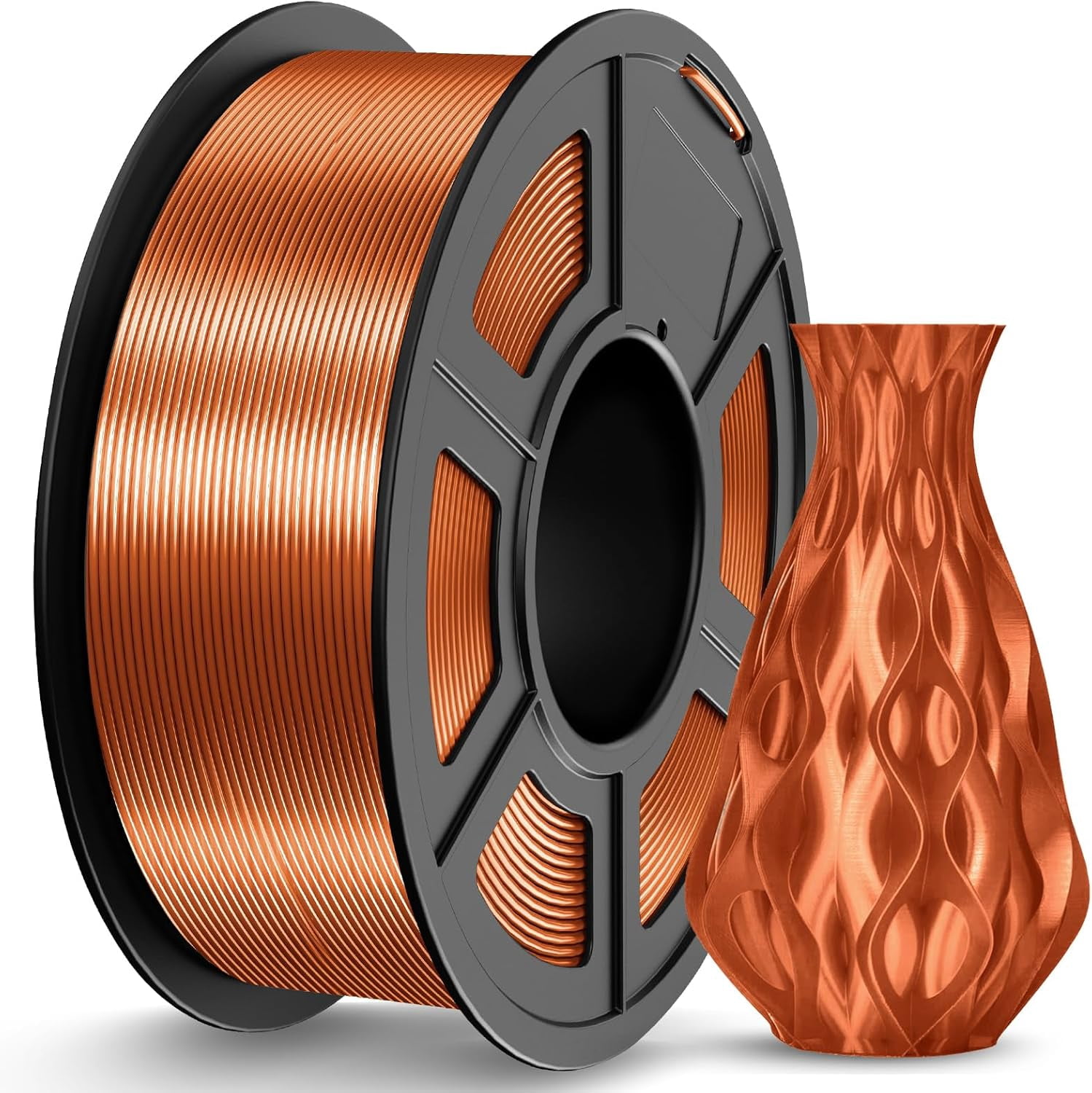 Silk PLA Filament 1.75mm Copper 1.1KG, Metal-Like Shiny 3D Printer Filament Dimensional Accuracy +/- 0.02mm, 1.1kg Spool(2.4lbs), Fits for Most FDM 3D Printers