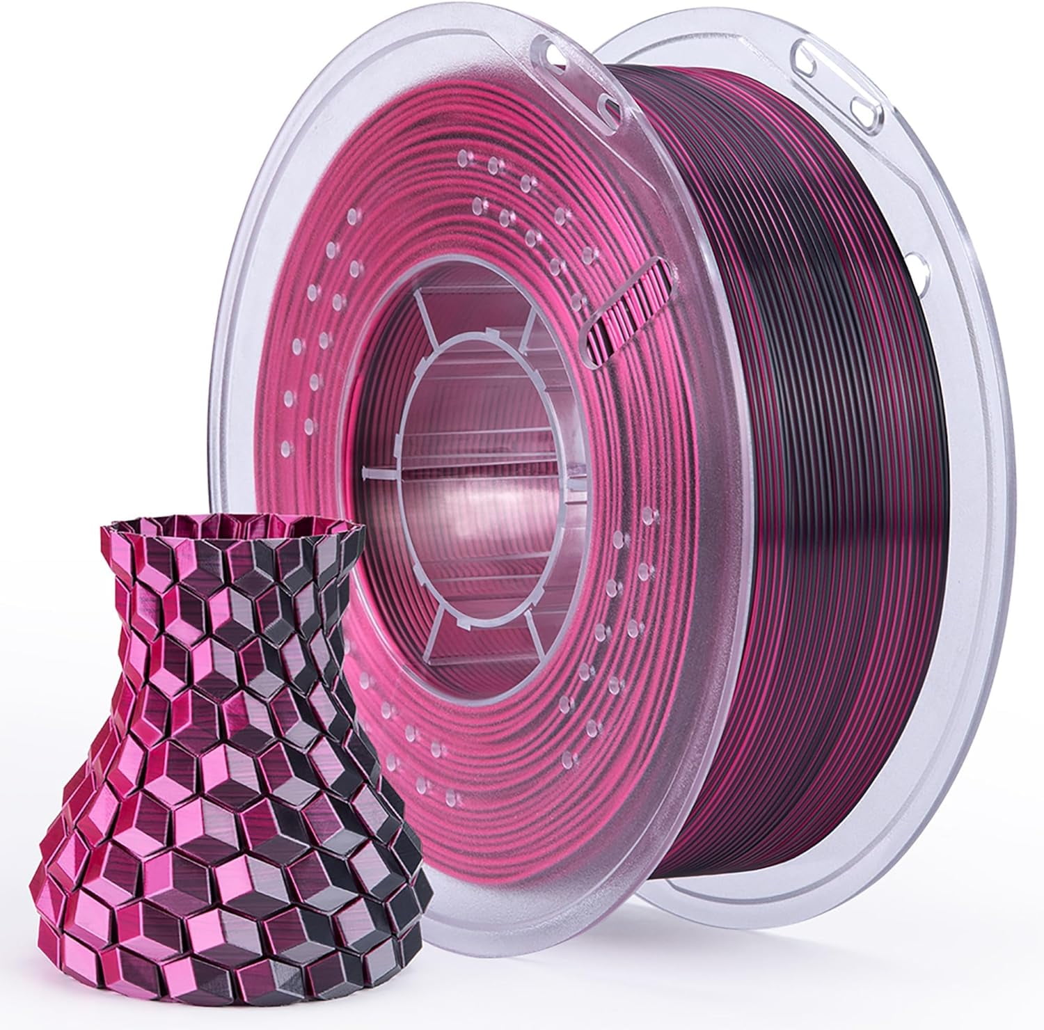 Silk PLA Filament 1.75mm Dual Color Black Red 1KG, Shiny 3D Printer Filament Dimensional Accuracy +/- 0.05mm, 1kg Spool(2.2lbs) Fits for Most FDM 3D Printers
