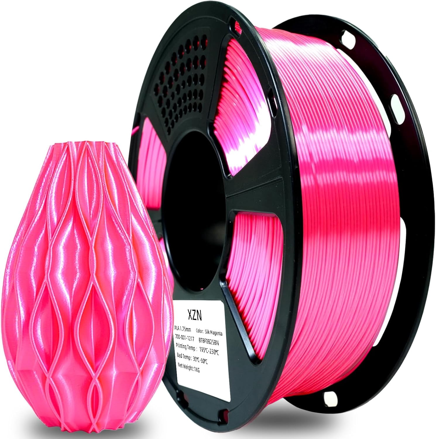 Silk PLA Filament 1.75mm Magenta, Shiny Silk Pink 3D Printer Filament 1kg (2.2lbs), Reduced Stringing, Dimensional Accuracy +/-0.02mm, Enhanced Toughness, Neatly Wound, Vacuum Packed, DIY Décor