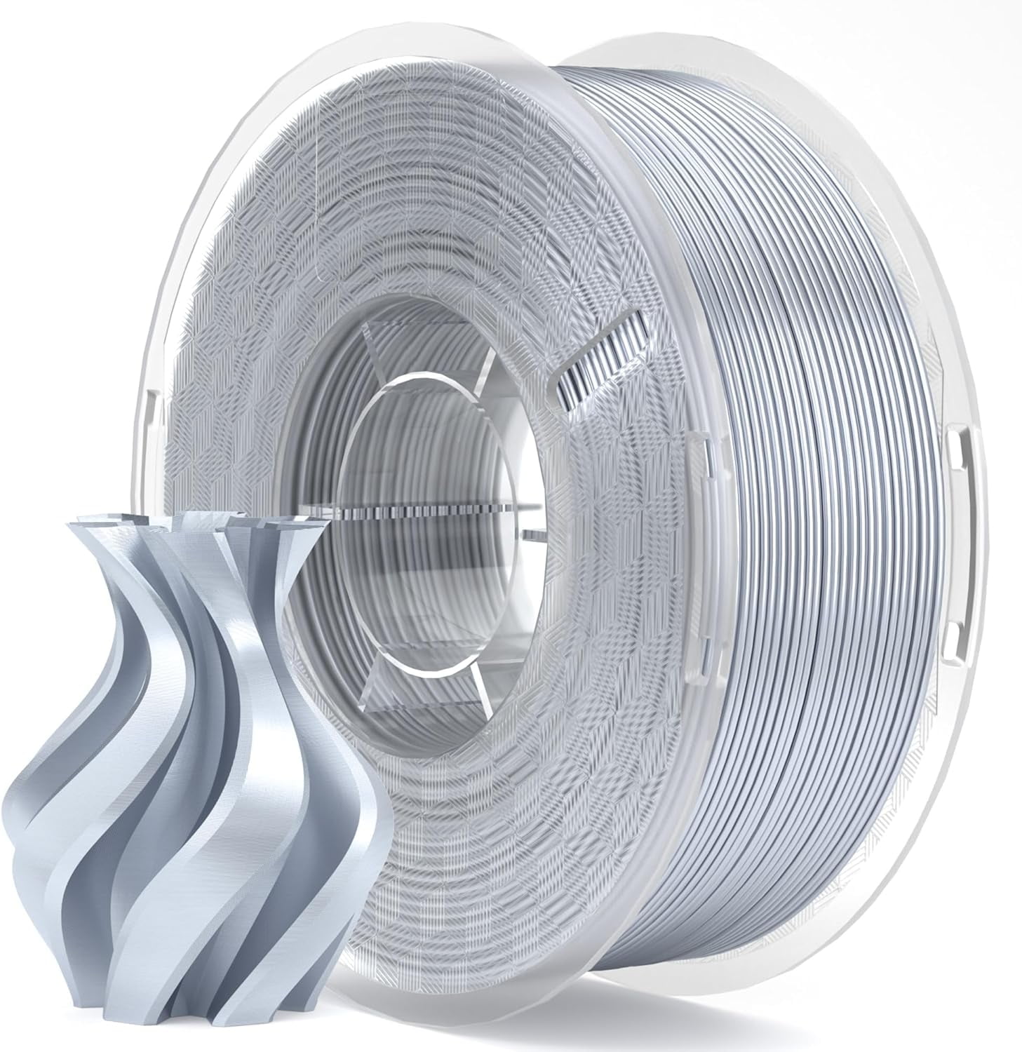 Silk PLA Filament 1.75mm Silver Grey 1KG, 3D Printer Filament Dimensional Accuracy +/- 0.02mm, 1kg Plastic Spool(2.2lbs) 3D Printing Filament Fits for Most FDM 3D Printers