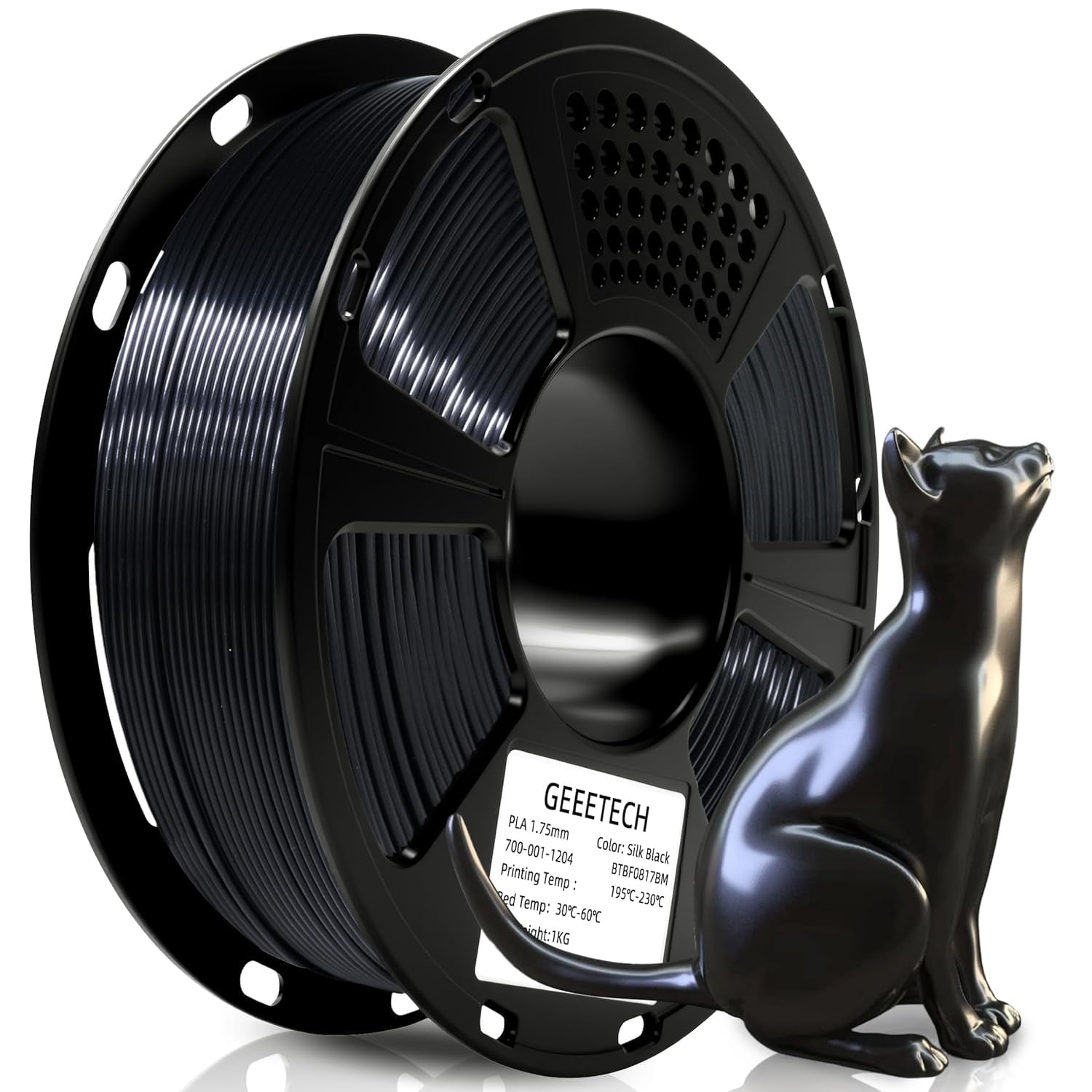 Silk PLA Filament 1.75mm for 3D Printer, Metal-Like Shiny 3D Filament 1kg (2.2lbs) 1 Spool, Dimensional Accuracy +/- 0.02 mm, Silk Black