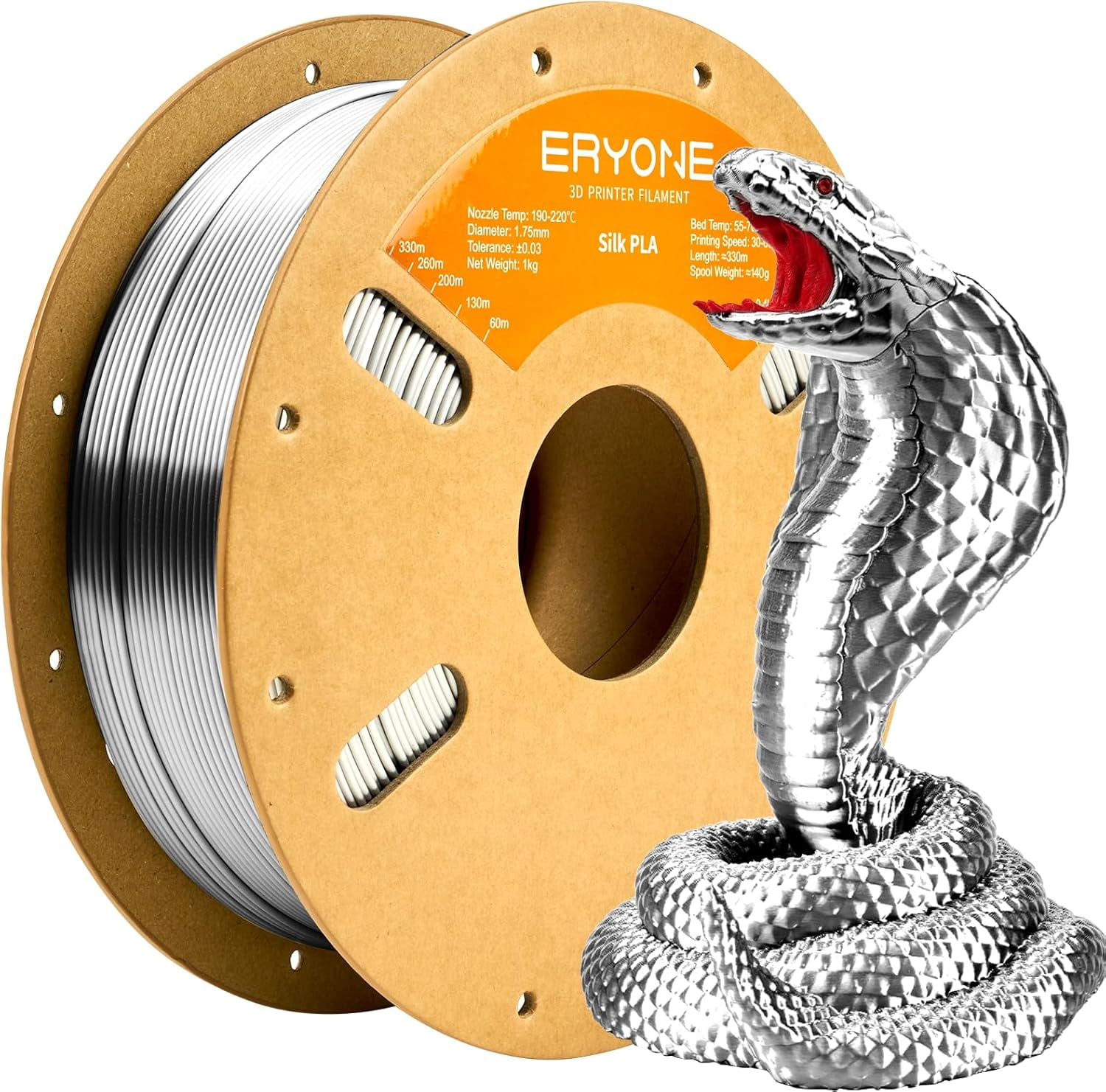 Silk PLA Filament for 3D Printer, 1.75mm +/- 0.03mm, 1kg (2.1LBS)/Spool, Silk Silver