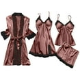 thumbnail image 1 of Silk Pajama Set Women Satin Pajamas Set 4PCS Floral Lace Cami Tops with Shorts Pajamas Dress Sleepwear with Robe Pajama Pants Women Brown XL, 1 of 3