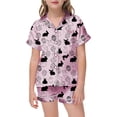 thumbnail image 1 of Silk Pajama Set for Girls Girls Printed Button Down Solid Tops T Shirt Set Classic Pajamas Set Girls Pjs Size 12-13 Years Girls Fashion, 1 of 4