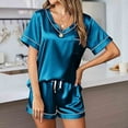 thumbnail image 1 of Silk Pajama for Women 2 Pcs Button Down Womens Pajamas Shorts Set Lounge Wear for Women Cute Pajamas, 1 of 5
