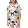 thumbnail image 1 of Silk Pajamas For Girls Set Children's Valentine's Day Printed Short Sleeved Shorts Two Piece Pajama Set 2 Piece Satin Pajama Outfits,10-11Y (Navy), 1 of 4